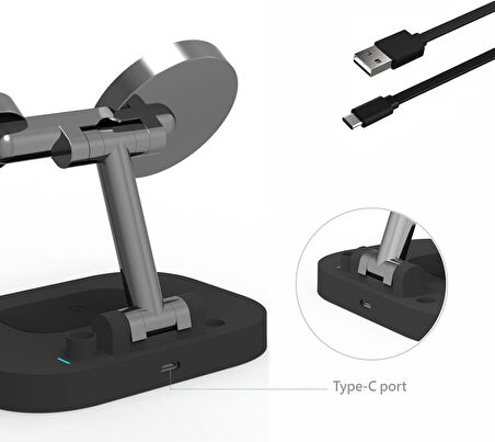 4'ü 1 Arada Kablosuz Şarj İstasyonu - iPhone, Apple Watch, Kulaklık ve Kalem İçin Hızlı Şarj