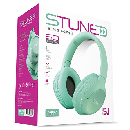 Powerway Stune Haki Bluetooth Kulaklık - 6D Sound, 18 Saat Kullanım, Hafıza Kartı Destekli