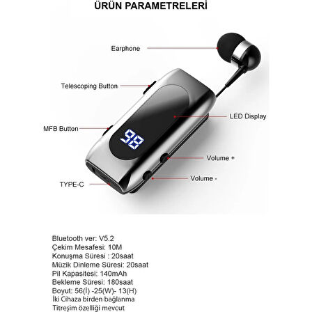 Dunspin DS-F210 Led Ekranlı Makaralı Bluetooth Kulaklık – 25 Saat Kesintisiz Kullanım