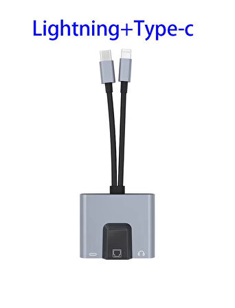 3 in 1 Lightning & Type-C Ethernet Adaptörü – RJ45, AUX, Şarj Desteği Zr815