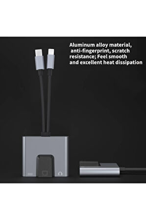 3 in 1 Lightning & Type-C Ethernet Adaptörü – RJ45, AUX, Şarj Desteği Zr815