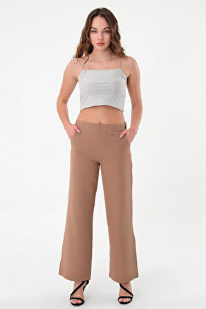 Kadın Vizon Bel Lastikli Palazzo Pantolon