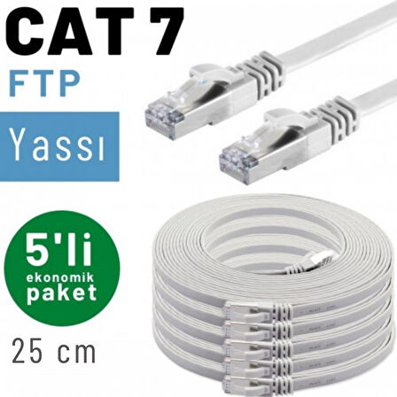 5 adet 25 cm IRENIS CAT7 Kablo Yassı FTP Ethernet Network LAN Kablosu