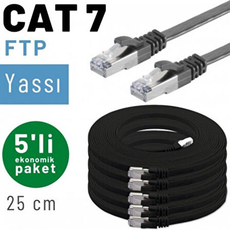 5 adet 25 cm IRENIS CAT7 Kablo Yassı FTP Ethernet Network LAN Kablosu