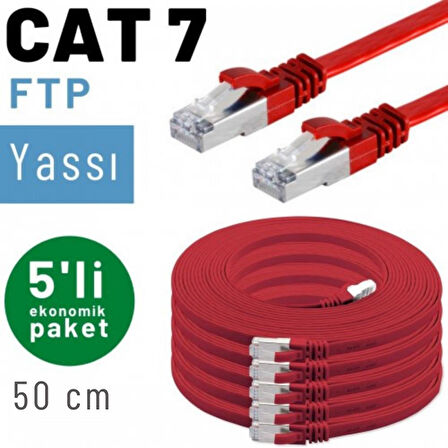 5 adet 50 cm IRENIS CAT7 Kablo Yassı FTP Ethernet Network LAN Kablosu