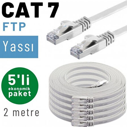 5 adet 2 metre IRENIS CAT7 Kablo Yassı FTP Ethernet Network LAN Kablosu