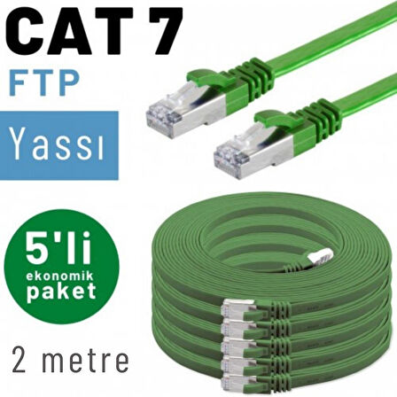 5 adet 2 metre IRENIS CAT7 Kablo Yassı FTP Ethernet Network LAN Kablosu