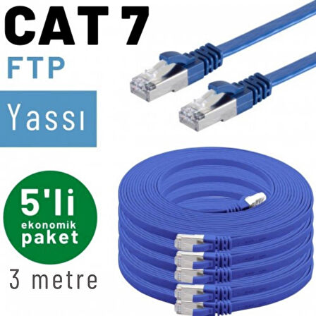 5 adet 3 metre IRENIS CAT7 Kablo Yassı FTP Ethernet Network LAN Kablosu