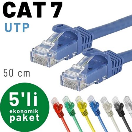 IRENIS 5 adet 50 cm CAT7 Kablo Ethernet Network İnternet LAN Kablosu 