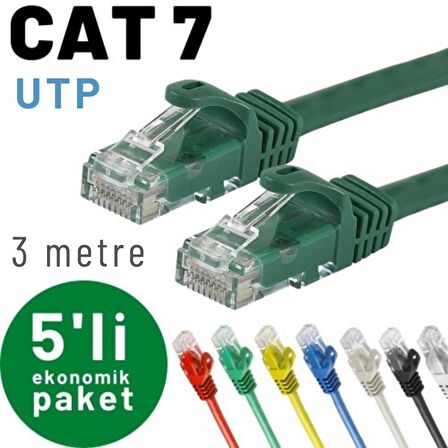 IRENIS 5 adet 3 metre CAT7 Kablo Ethernet Network İnternet LAN Kablosu 