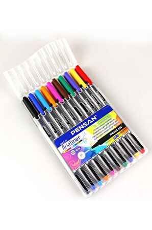 Fineliner Kalem 10 Renk Plastik Kutu 0.4mm Keçe Uçlu Kalem Pensan Fineliner 6500HP 0.4mm Keçe Uçlu Kalem