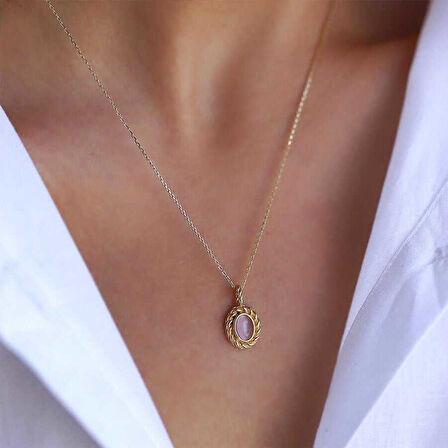 Toz Pembe Opal Kolye