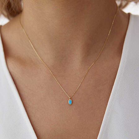 Turkuaz Mineli Vintage Kolye