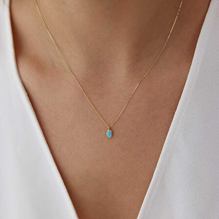 Turkuaz Mineli Vintage Kolye