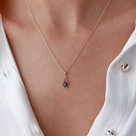 Yeşil Damla Taşlı Kolye