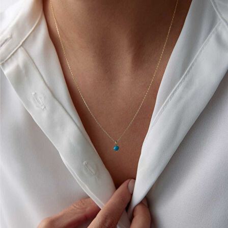 Yuvarlak Mavi Opal Taşlı Kolye