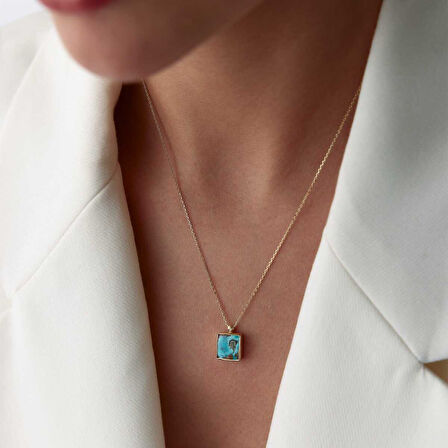 Kare Doğal Firuze Kolye