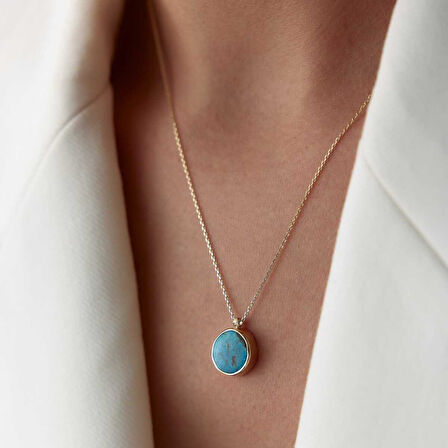 Yuvarlak Doğal Firuze Taşlı Kolye