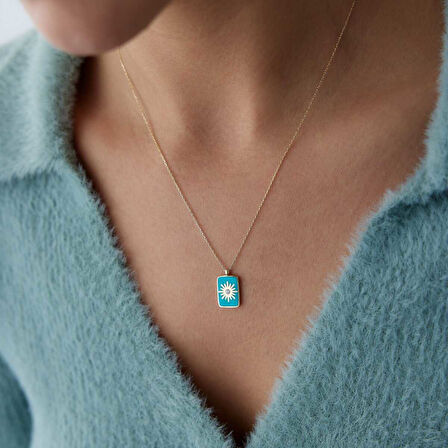 Turkuaz Mineli Plaka Yıldız Kolye