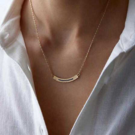 Lacivert Taşlı Salıncak Oval Line Kolye