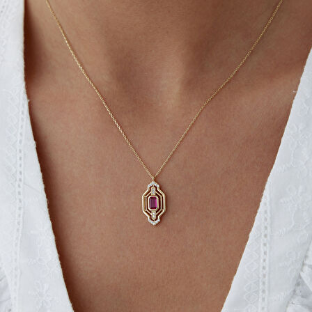 Mor Baget Taşlı Kolye