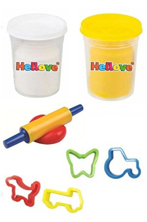 2 Adet Oyun Hamuru + Oyun Hamuru İçin Merdane Ve Kalıp Seti Play Dough