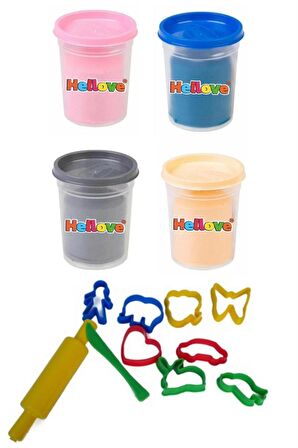 2 Adet Oyun Hamuru + Oyun Hamuru İçin Merdane Ve Kalıp Seti Play Dough