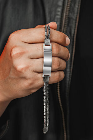 Erkek Gümüş Bileklik - İsim Yazılan 2.8 mm Çift Yuvarlak Kral Zincir Erkek Bileklik