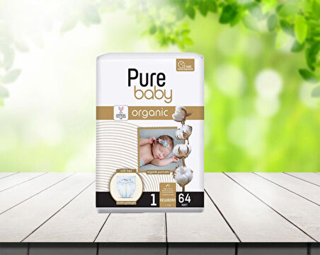 Pure Baby Organic 1 Numara Yenidoğan 64'lü Cırtlı Bez