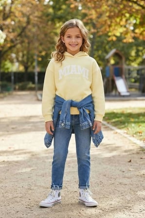 Unisex Çocuk Sarı Miami Baskılı Kapüşonlu Sweatshirt , Kapşonlu Sarı Sweat