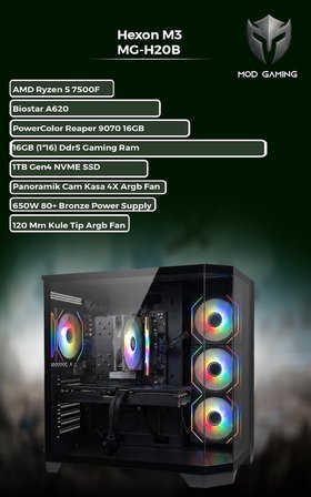 MOD GAMING HEXON MG-H20B AMD Ryzen 5 7500F | RX9070 16GB | 16GB RAM | 1 TB SSD Oyuncu OEM PAKET