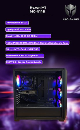NEXA MG-N14B Amd Ryzen 5 5500 16GB RAM 512GB SSD RTX5060 W11 PRO Oyuncu Gaming OEM Paket
