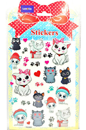 Sticker Kabartmalı Stiker Defter Planlayıcı Etiket (YQA002)-20x14cm - Renkli Kedi