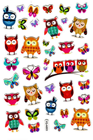 Sticker Kabartmalı Stiker Defter Planlayıcı Etiket (YQA003)-20x14cm - Baykuş Kelebek
