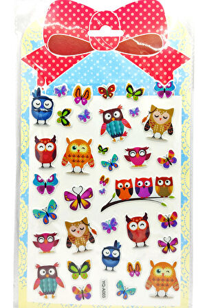 Sticker Kabartmalı Stiker Defter Planlayıcı Etiket (YQA003)-20x14cm - Baykuş Kelebek