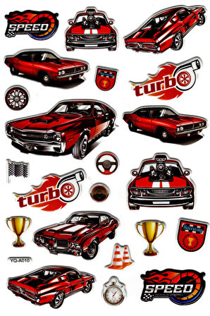 Sticker Kabartmalı Stiker Defter Planlayıcı Etiket (YQA010)-20x14cm - Klasik Araba Turbo