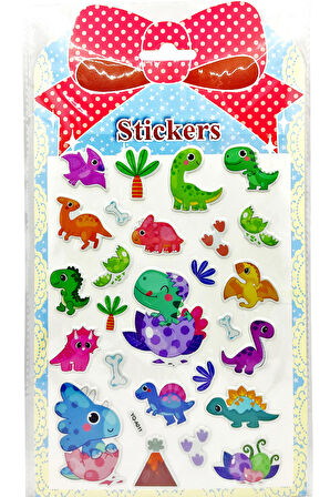 Sticker Kabartmalı Stiker Defter Planlayıcı Etiket (YQA011)-20x14cm - Mini Dinazorlar
