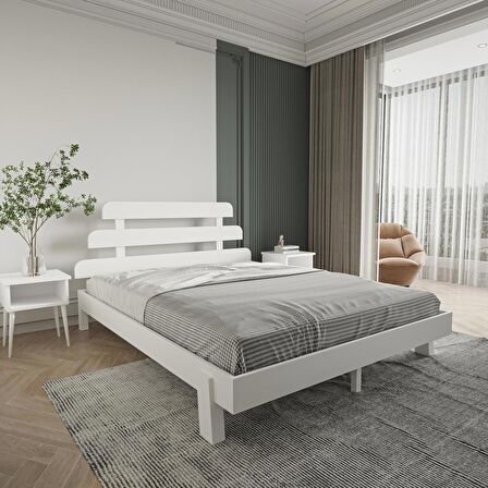 Lotus X New Firuze Model Beyaz Renk Ahşap Karyola