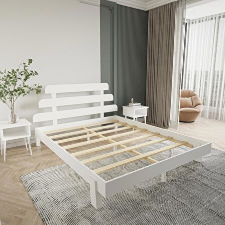 Lotus X New Firuze Model Beyaz Renk Ahşap Karyola