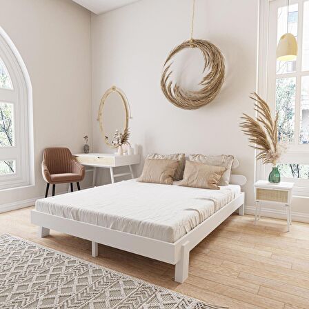 Damla Model Beyaz Renk Çam Ahşap Karyola