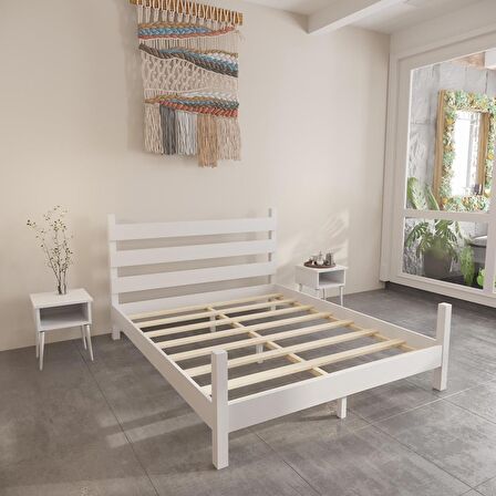 Natura Model Beyaz Renk Çam Ahşap Karyola