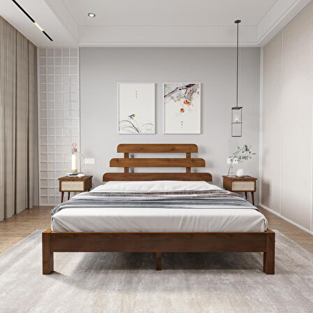 Lotus X  Model Ceviz Renk Çam Ahşap Karyola