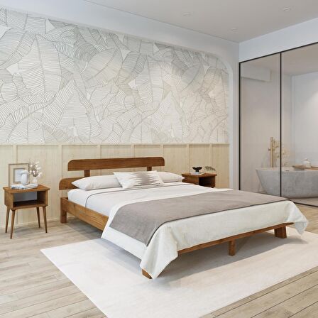 Lotus New Model Ceviz Renk Ahşap Karyola Ve İki komodin Set