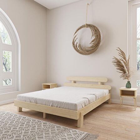 Damla Model Doğal Ahşap Karyola Ve İki komodin Set