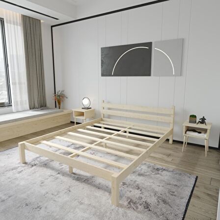 Letto Model Doğal Ahşap Karyola Ve İki komodin Set