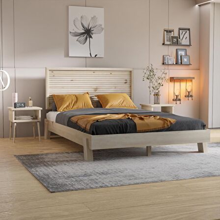 Ebruli Model Vernikli Çam Ahşap Karyola