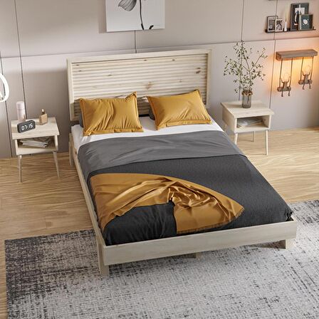 Ebruli Model Vernikli Çam Ahşap Karyola