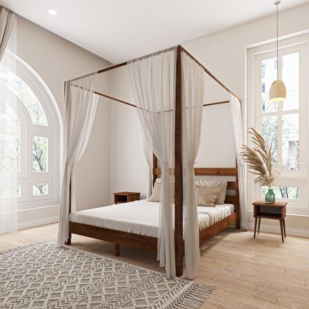 Natura Model Cibinlikli Ceviz Renk Çam Ahşap Karyola Ve İki Komodin Set