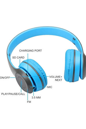 P47 Extra Bass Wireless Bluetooth Kulaklık 5.0+edr Fm Radyo Mavi