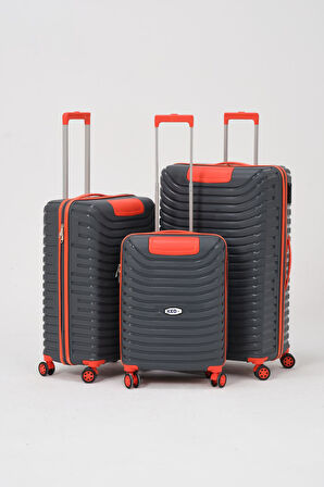 Keo-Plus Gri-Turuncu 3 lü Set Silikon Kırılmaz PP Valiz